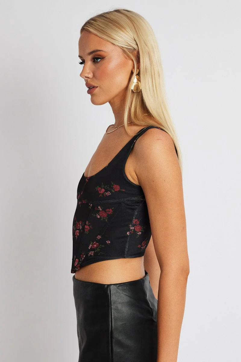 Black Ditsy Corset Top Mesh - Image 4