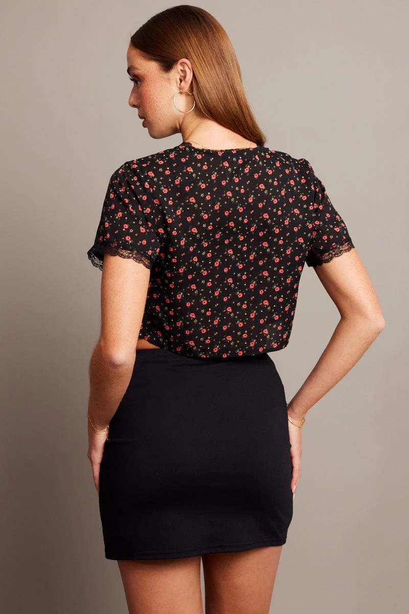 Black Ditsy Tie Cardigan Short Sleeve - Image 5