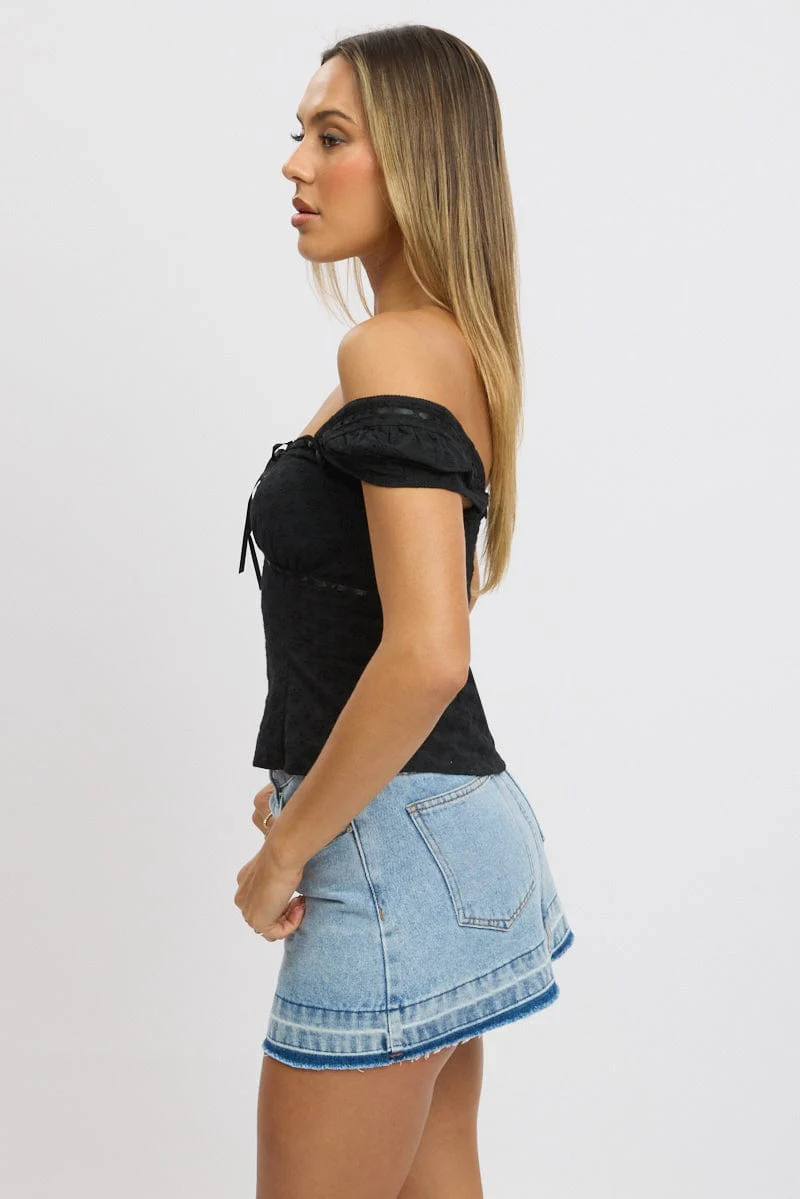 Black Eyelet Top Short Sleeve - Image 4