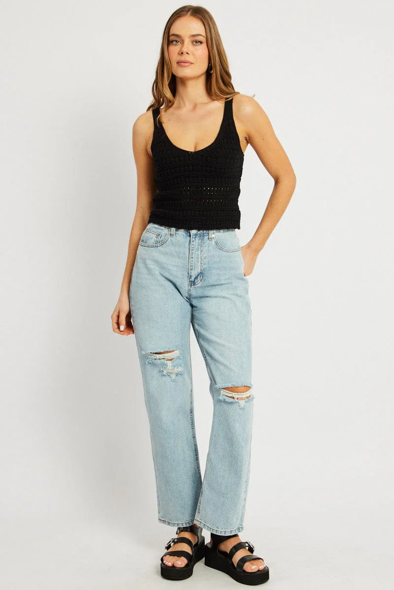 Black Fashion Knit Top Sleeveless - Image 2