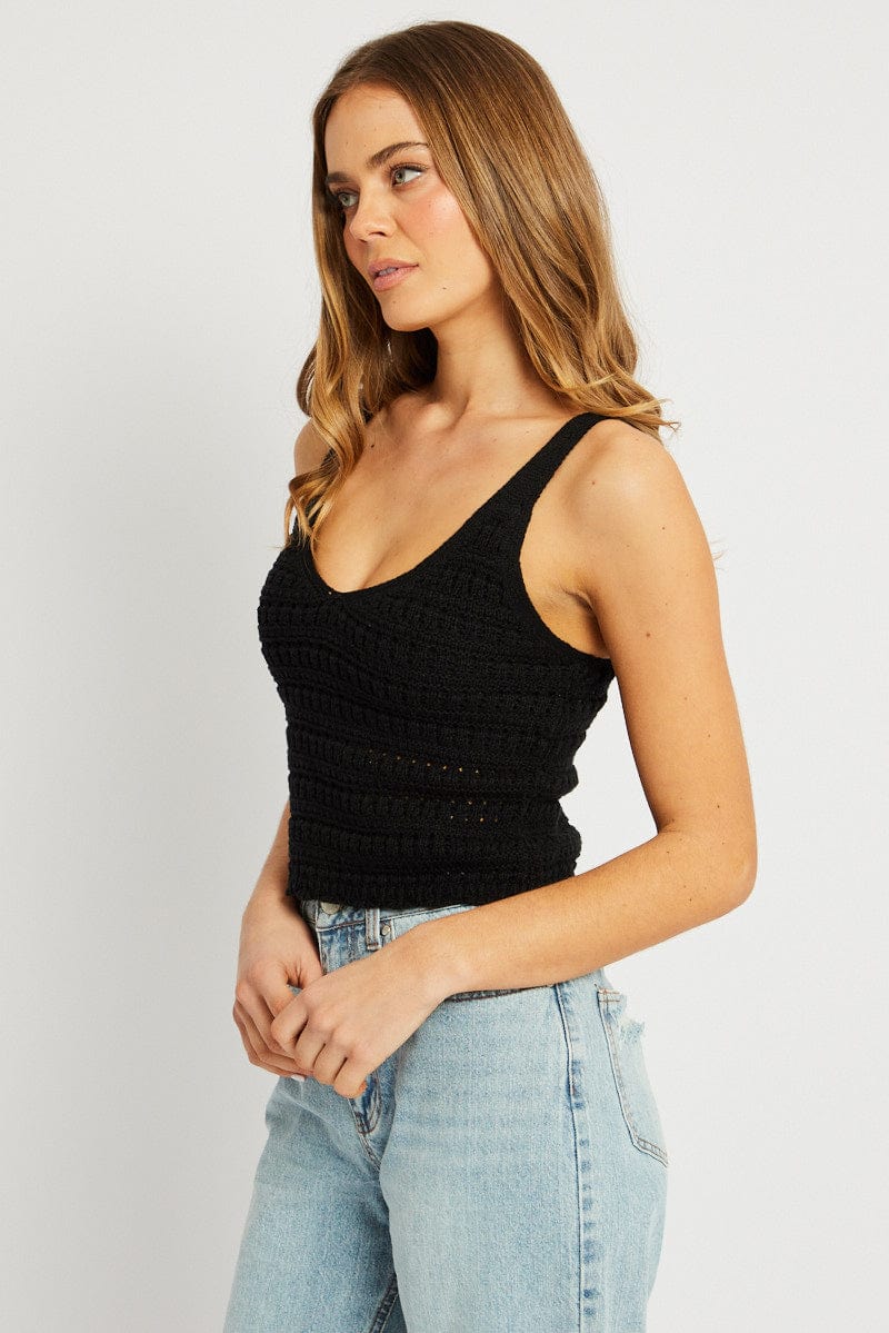Black Fashion Knit Top Sleeveless - Image 4