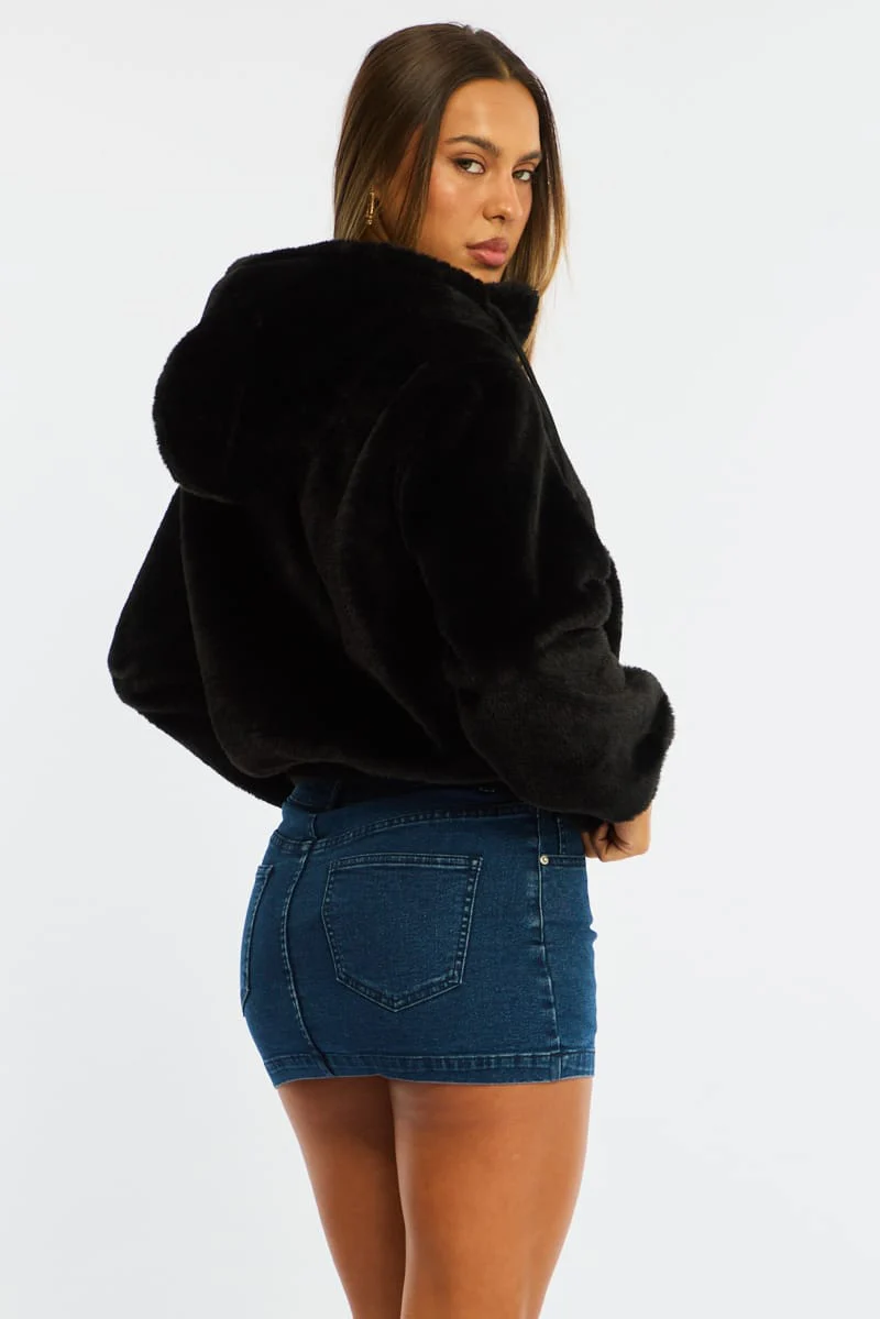 Black Faux Fur Jacket Hoodie - Image 6