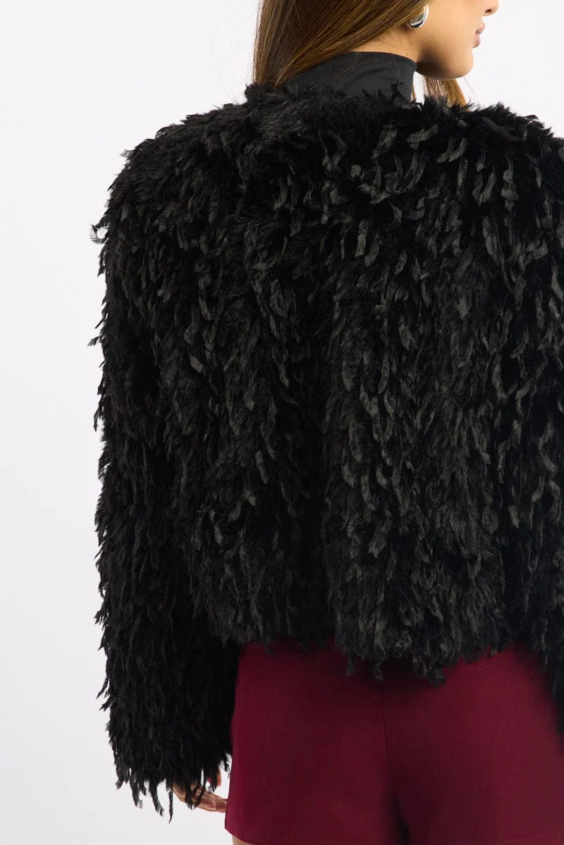 Black Faux Fur Jacket - Image 5