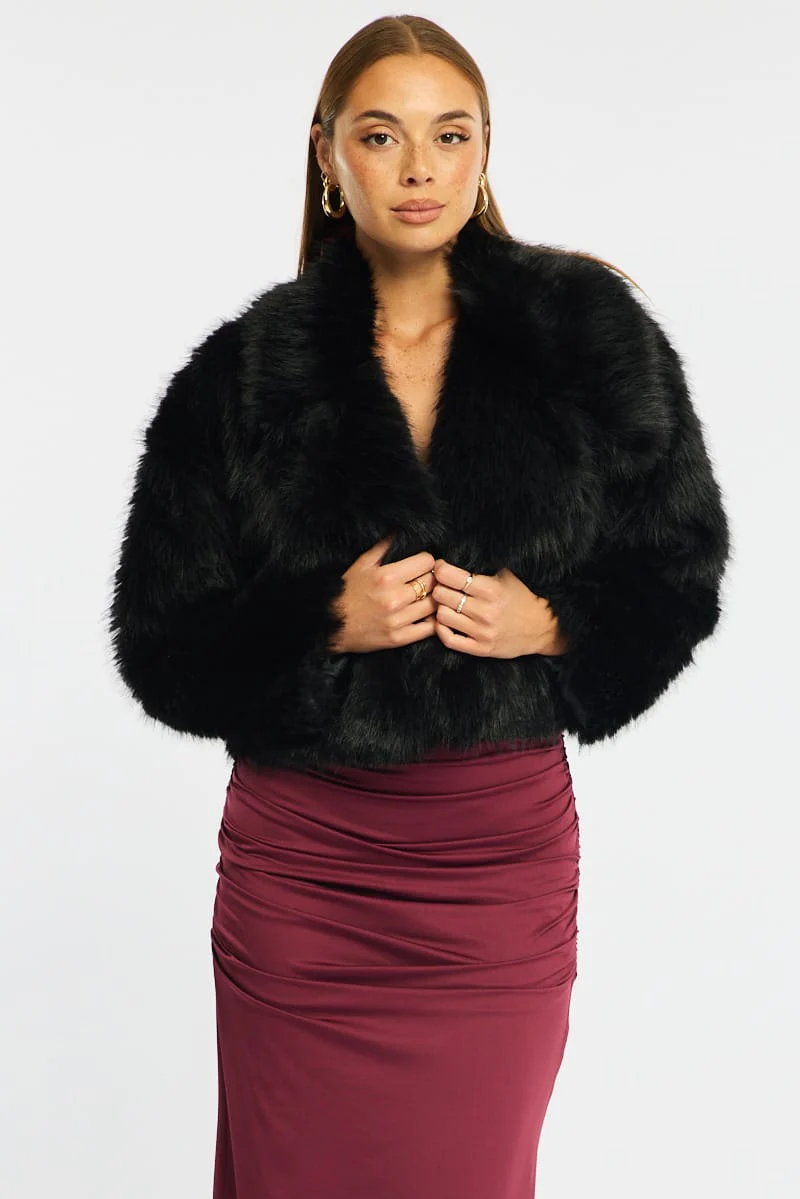 Black Faux Fur Jacket - Image 4