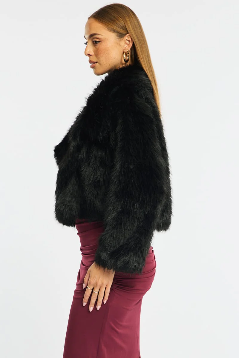 Black Faux Fur Jacket - Image 7
