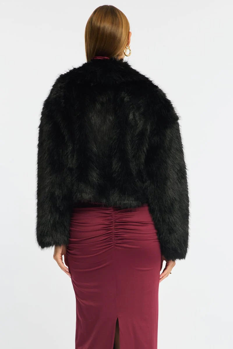 Black Faux Fur Jacket - Image 8