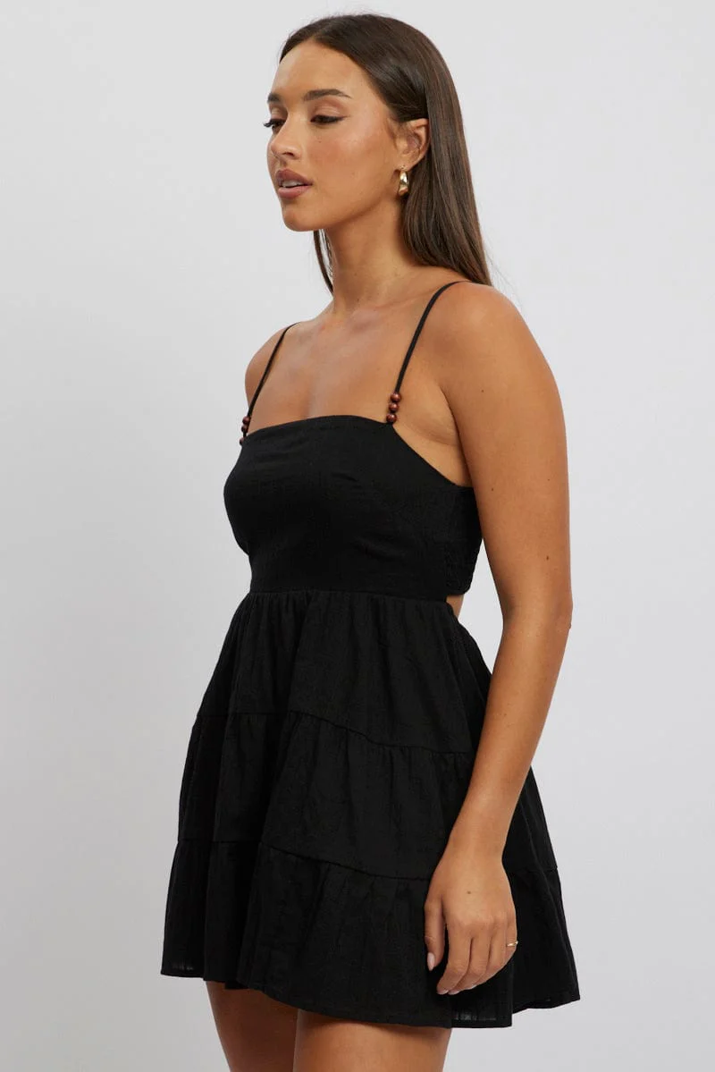 Black Fit And Flare Dress Bead Embellishment  Mini - Image 3
