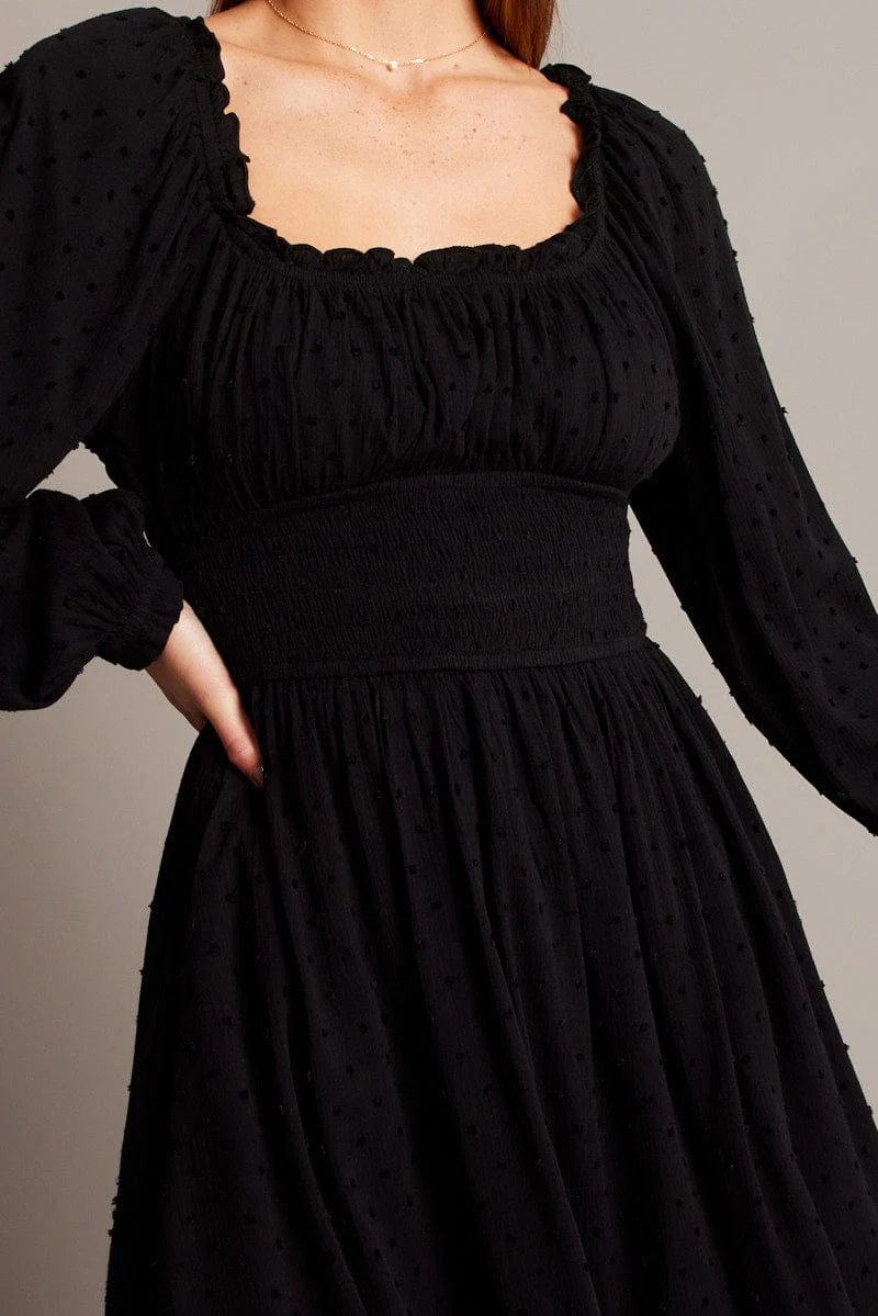 Black Fit And Flare Dress Long Sleeve Mini - Image 6