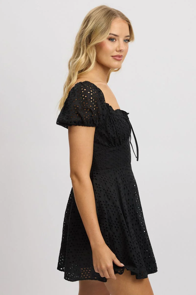 Black Fit And Flare Dress Mini Eyelet Fabric - Image 4