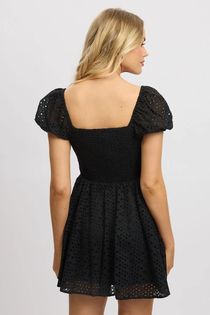 Black Fit And Flare Dress Mini Eyelet Fabric - Image 5