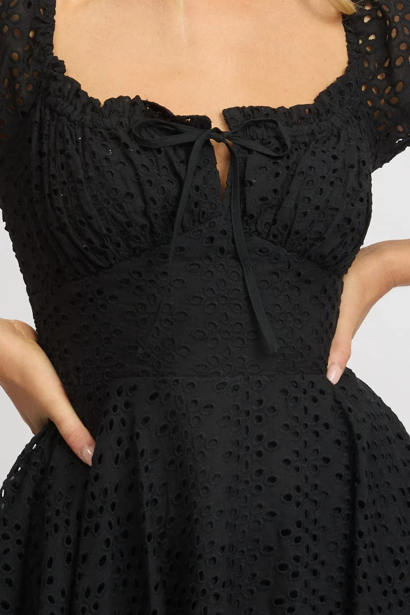 Black Fit And Flare Dress Mini Eyelet Fabric - Image 6