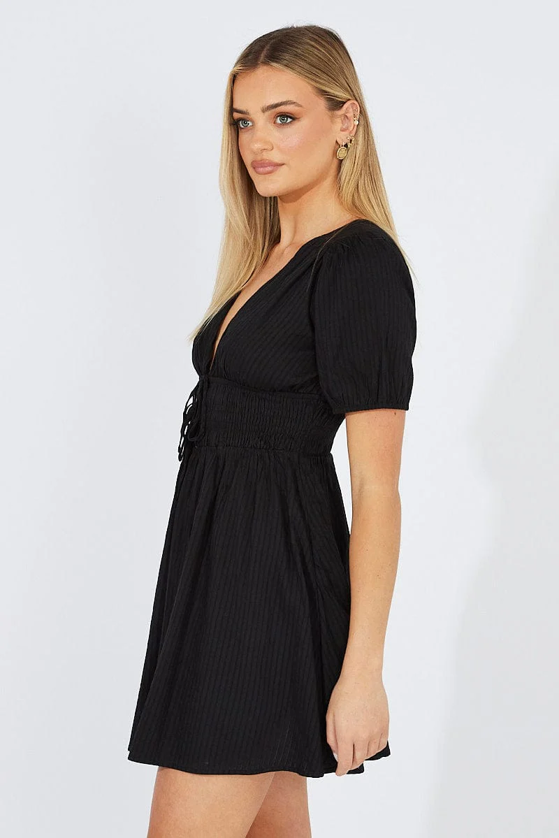 Black Fit And Flare Dress Puff Sleeve - Image 4