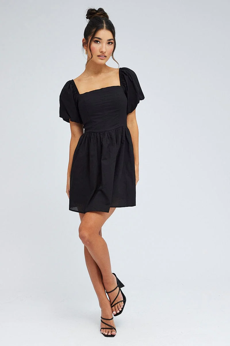 Black Fit and Flare Dress Short Sleeve - Image 2