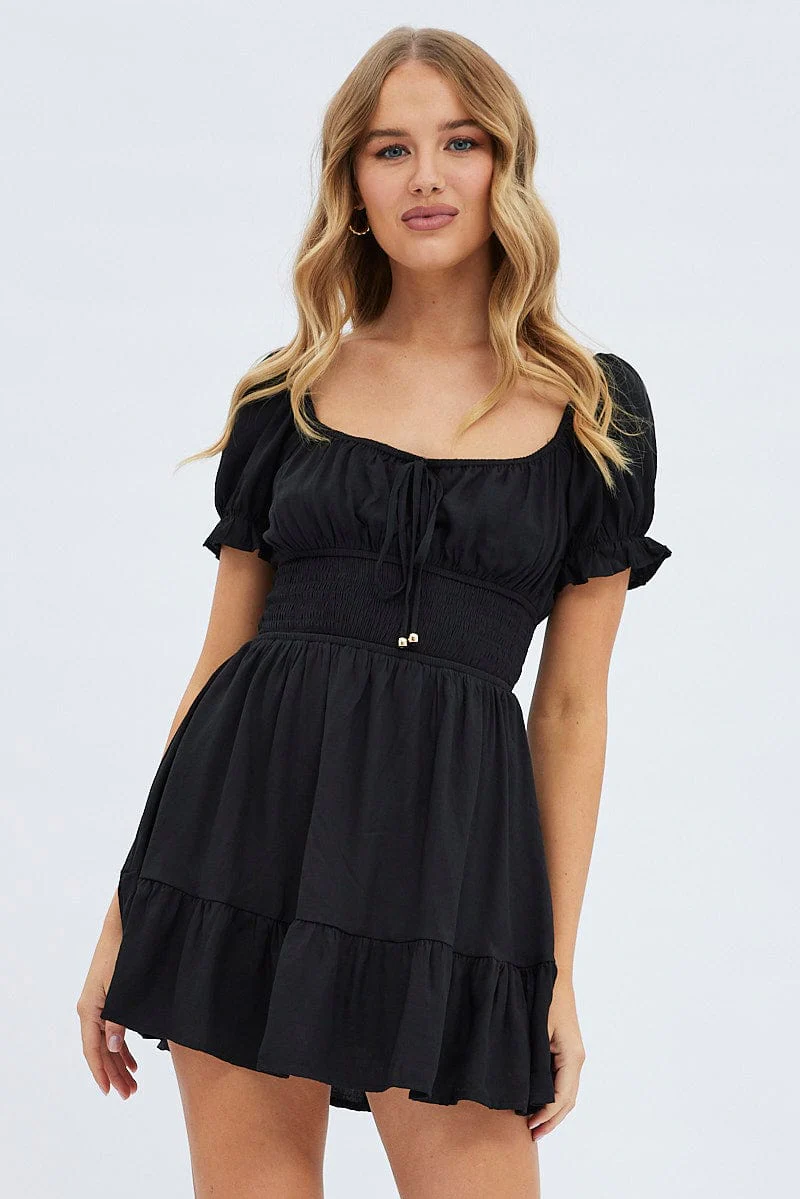 Black Fit And Flare Dress Short Sleeve Mini - Image 3