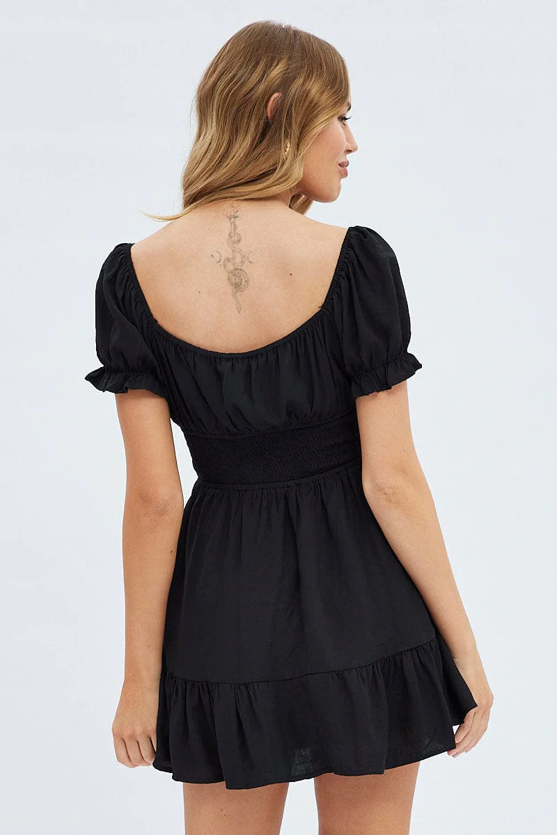 Black Fit And Flare Dress Short Sleeve Mini - Image 5