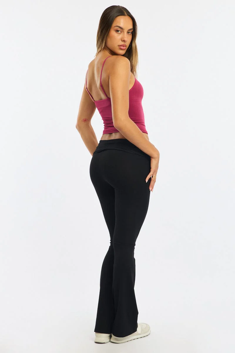 Black Flare Leg Pants Folded Waist - Image 6