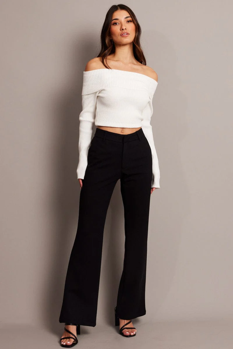 Black Flare Leg Pants Mid Rise - Image 2