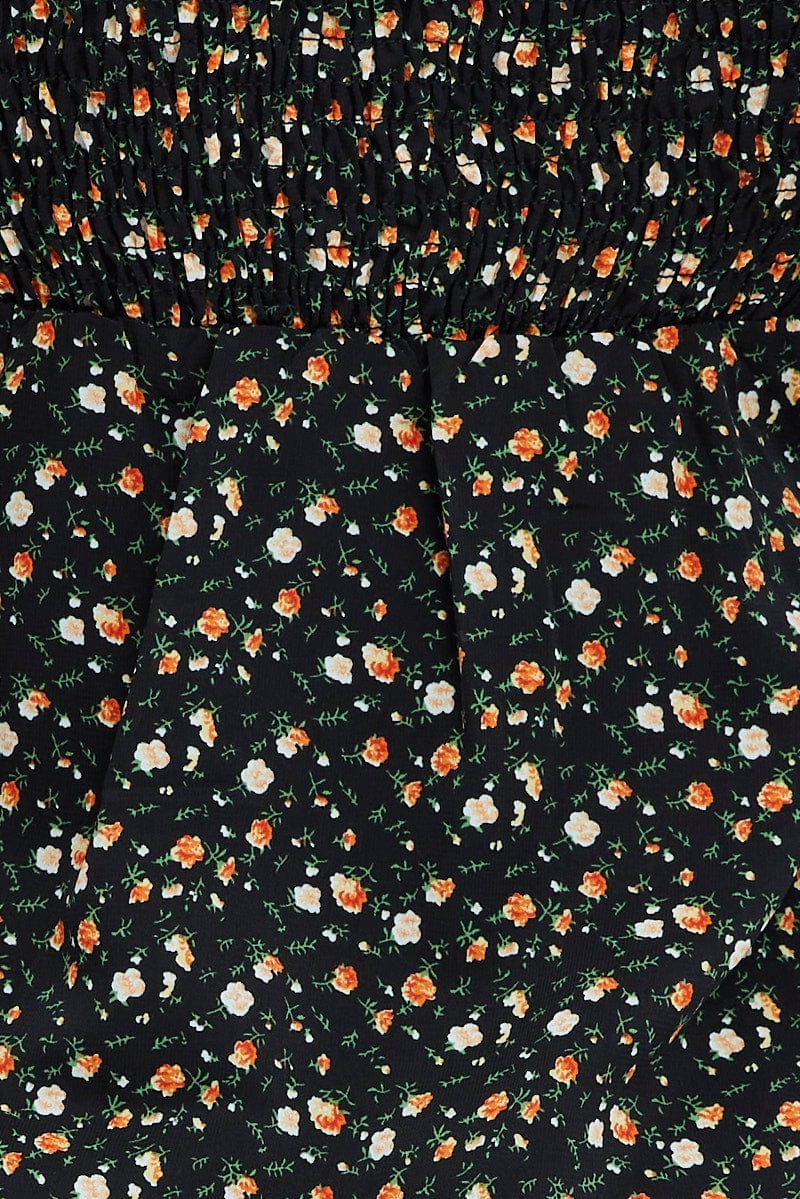 Black Floral Midi Dress Long Sleeve Gathering Bust - Image 6
