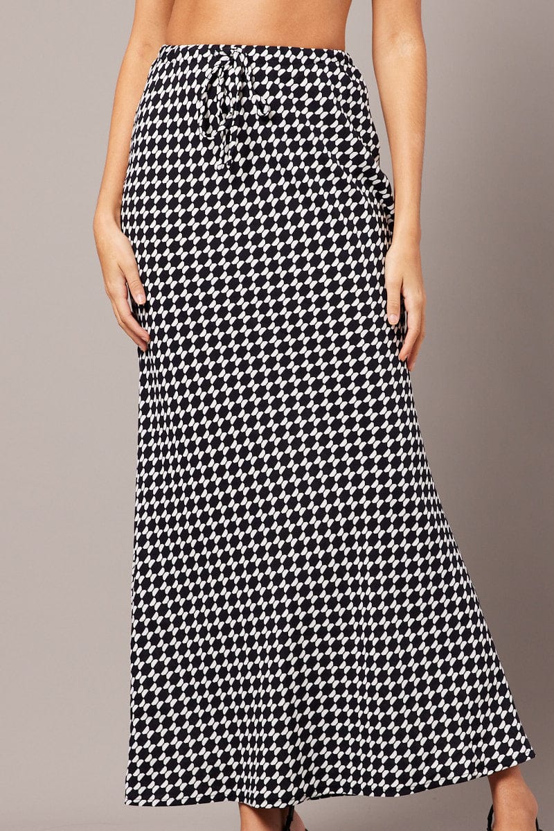 Black Geo Slip Skirt Maxi Drawstring Waist - Image 3