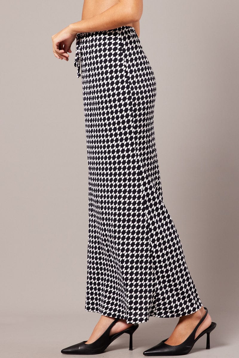 Black Geo Slip Skirt Maxi Drawstring Waist - Image 4