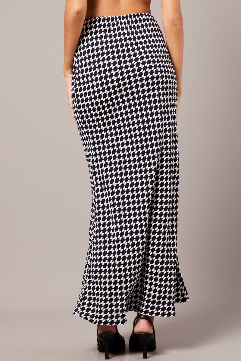 Black Geo Slip Skirt Maxi Drawstring Waist - Image 5