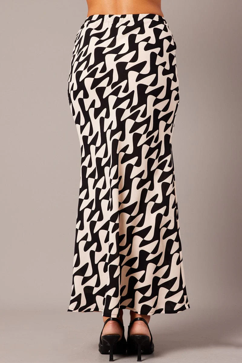 Black Geo Slip Skirt Maxi Drawstring Waist - Image 5
