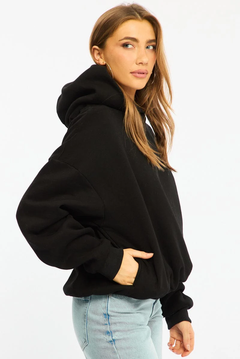 Black Graphic Hoodie Sweater Long Sleeve - Image 3