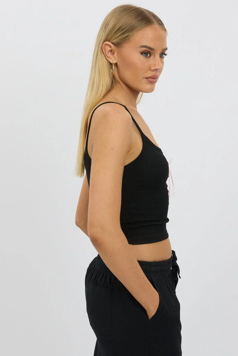Black Graphic Singlet Top - Image 4