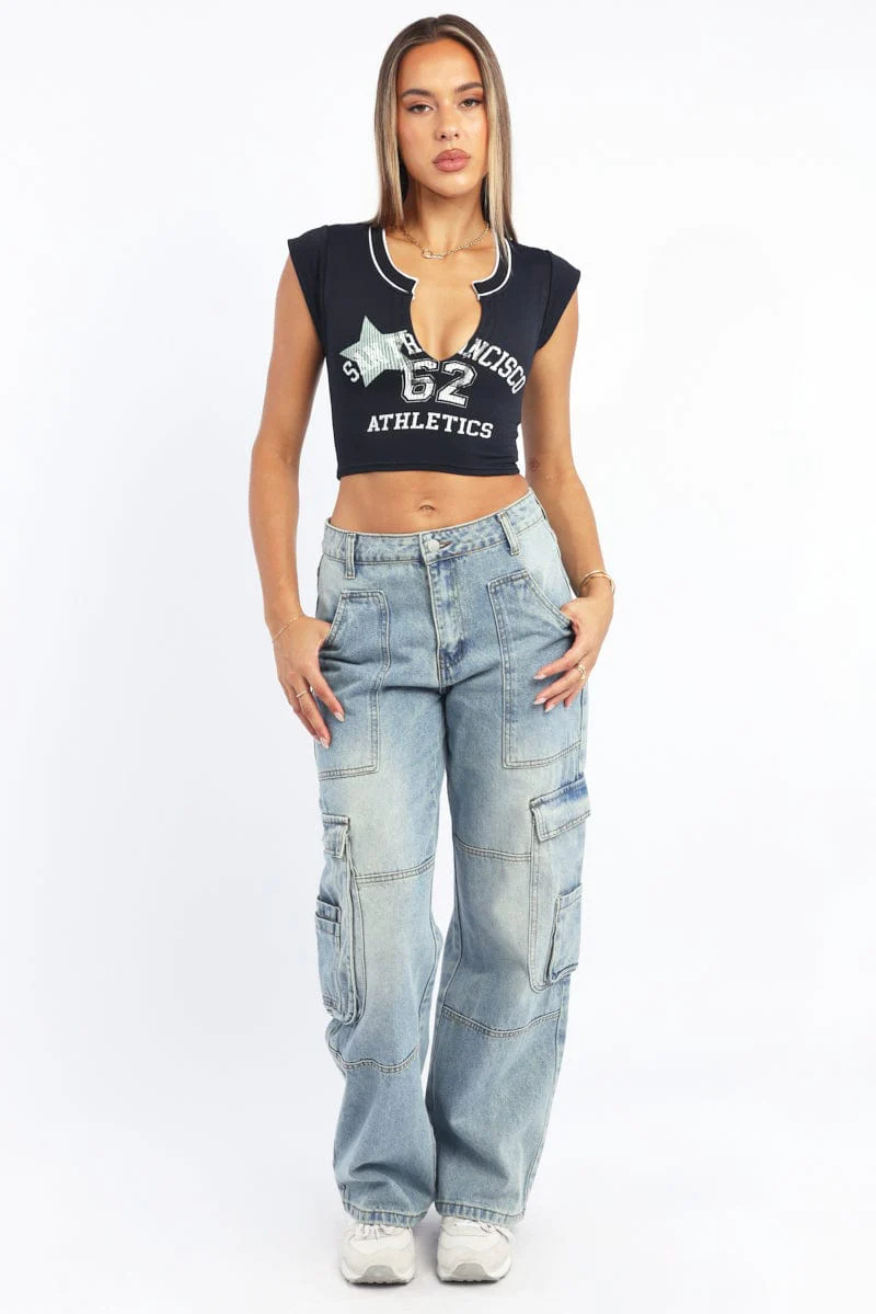 Black Graphic Tee Short Sleeve Crop - Image 2