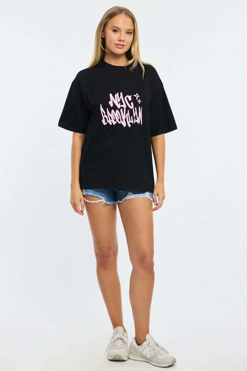 Black Graphic Tee Short Sleeve - Image 2