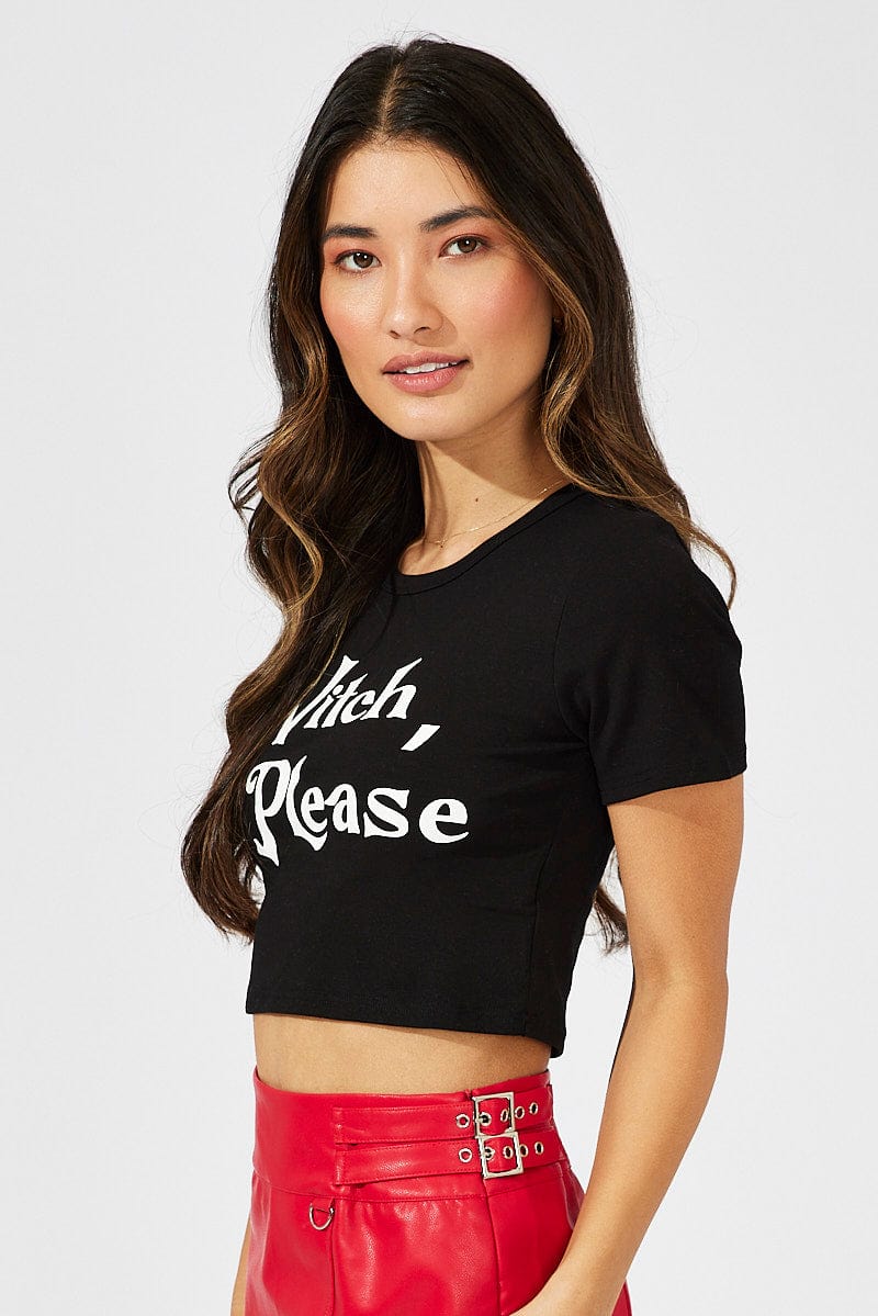 Black Halloween Tee Witch Slogan Crop Baby T-shirt - Image 5