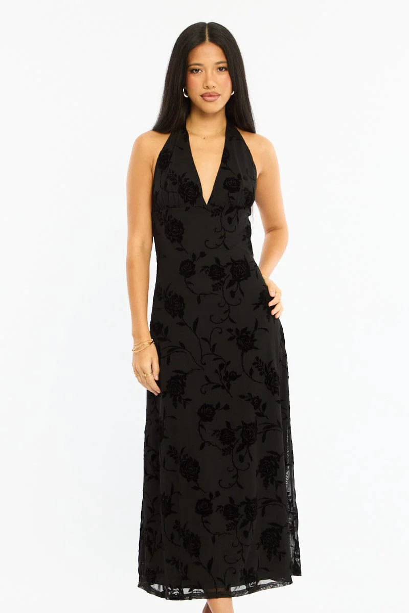 Black Halter Neck Dress Burnout - Image 2
