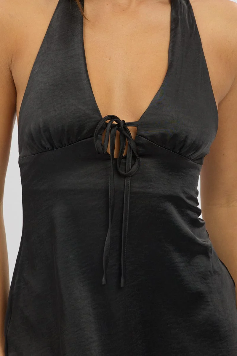 Black Halter Neck Dress Mini Satin - Image 6