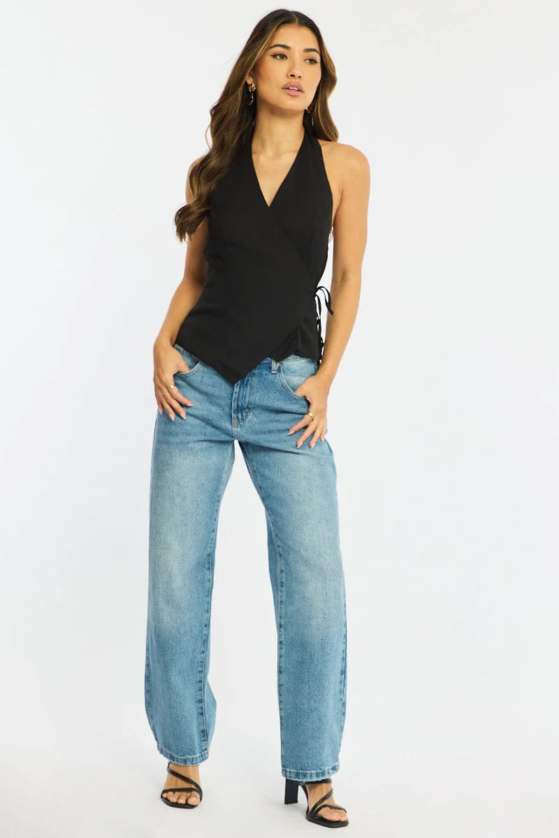 Black Halter Vest Top Sleeveless V-neck - Image 2
