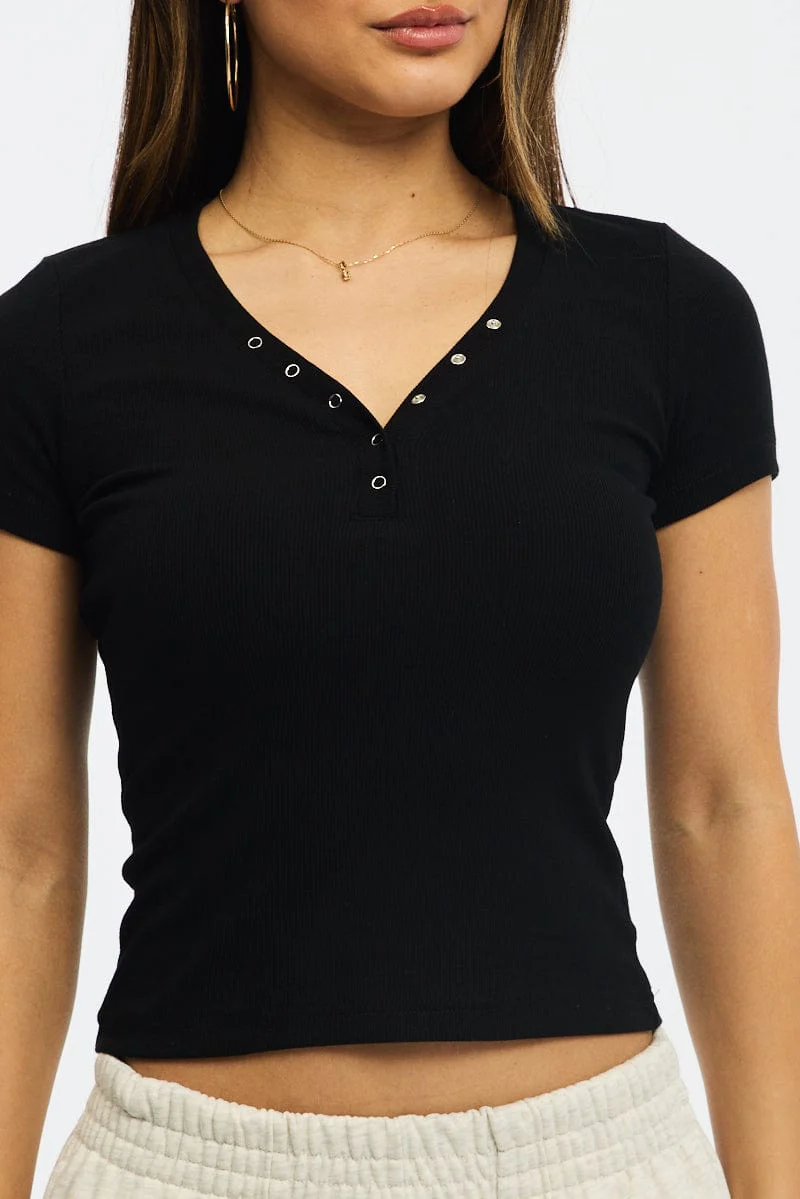 Black Henley Top Short Sleeve - Image 6