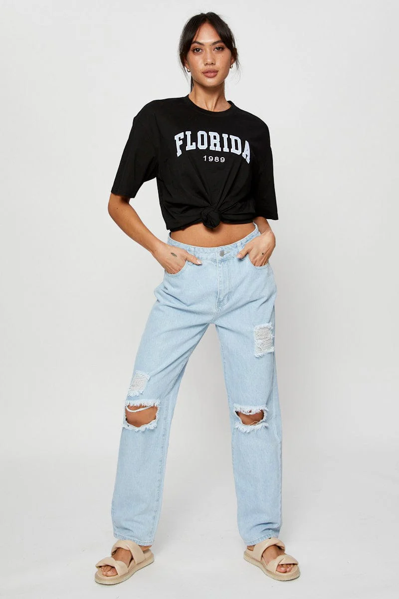Black Jersey T-Shirt Short Sleeve Embroidered - Image 2