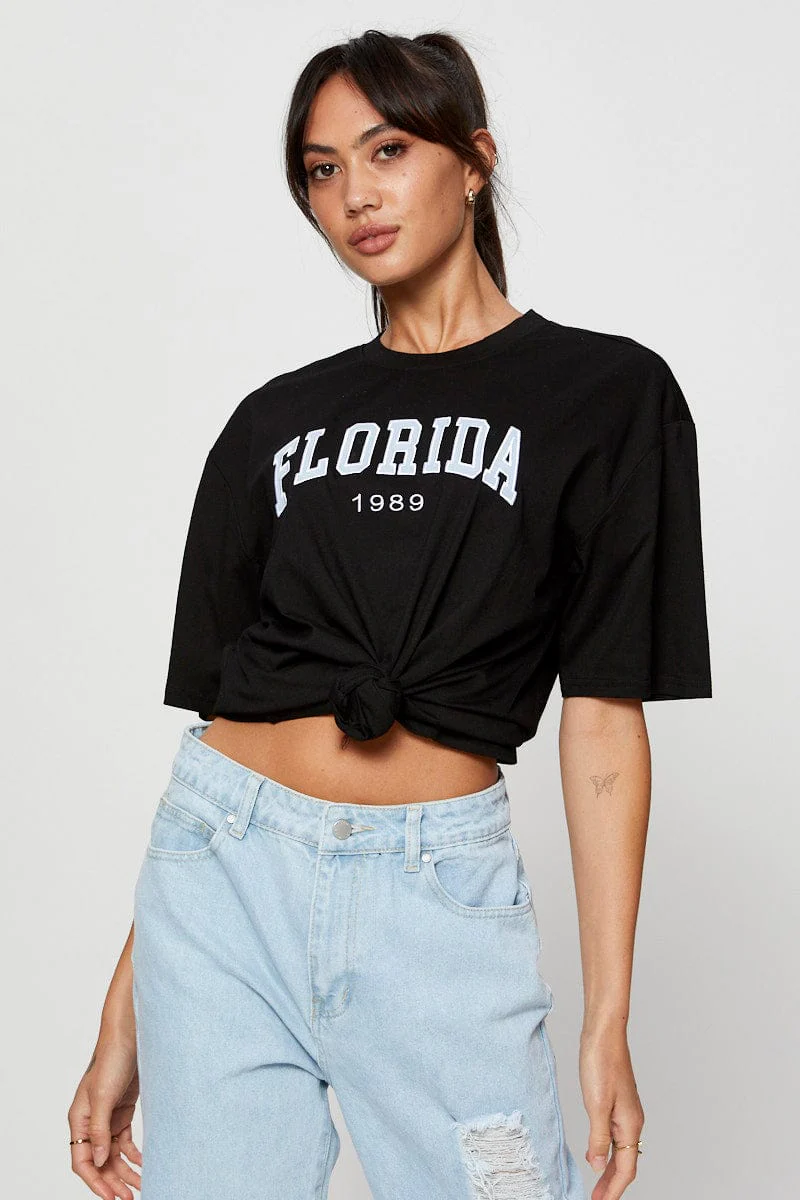 Black Jersey T-Shirt Short Sleeve Embroidered - Image 3