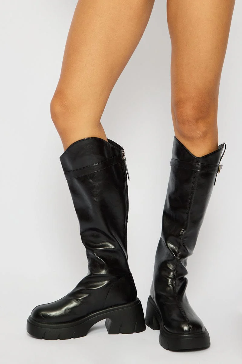 Black Knee High Boots - Image 3