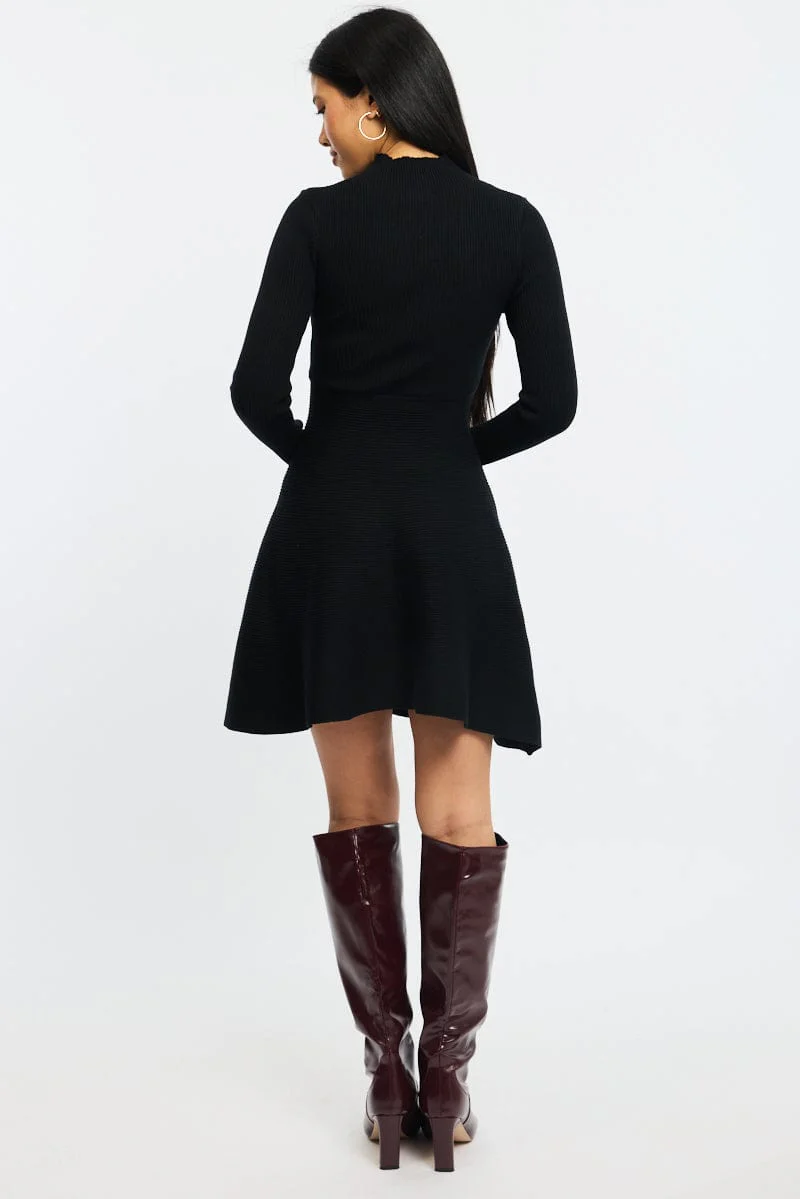 Black Knit Dress Fit And Flared - Image 4