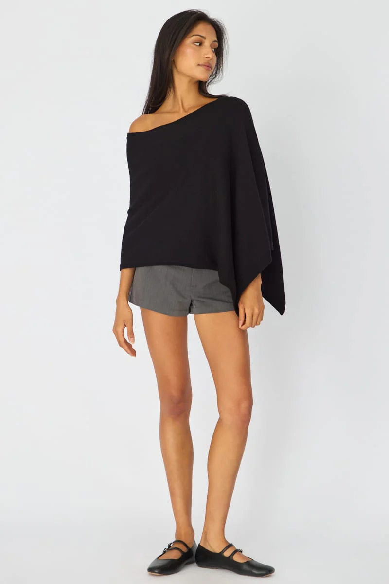 Black Knit Poncho Top Light Weight - Image 3
