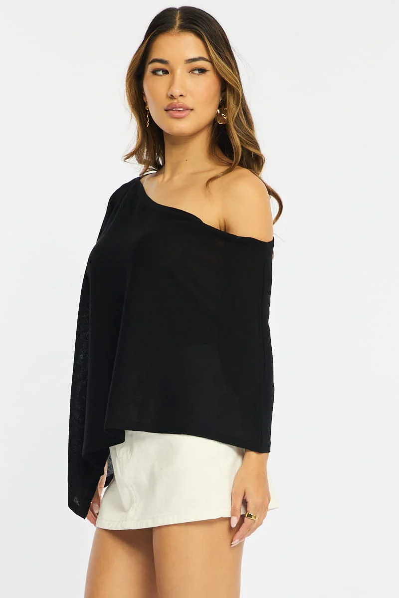 Black Knit Poncho Top Light Weight - Image 4