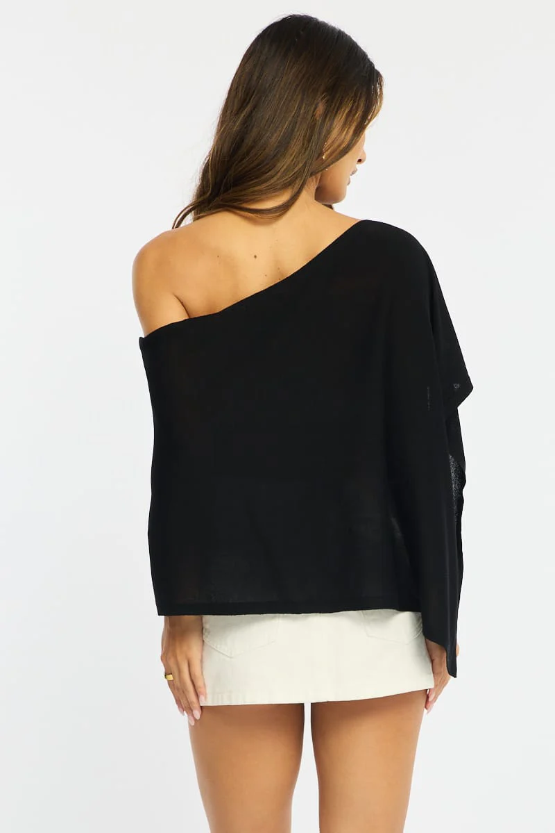 Black Knit Poncho Top Light Weight - Image 5