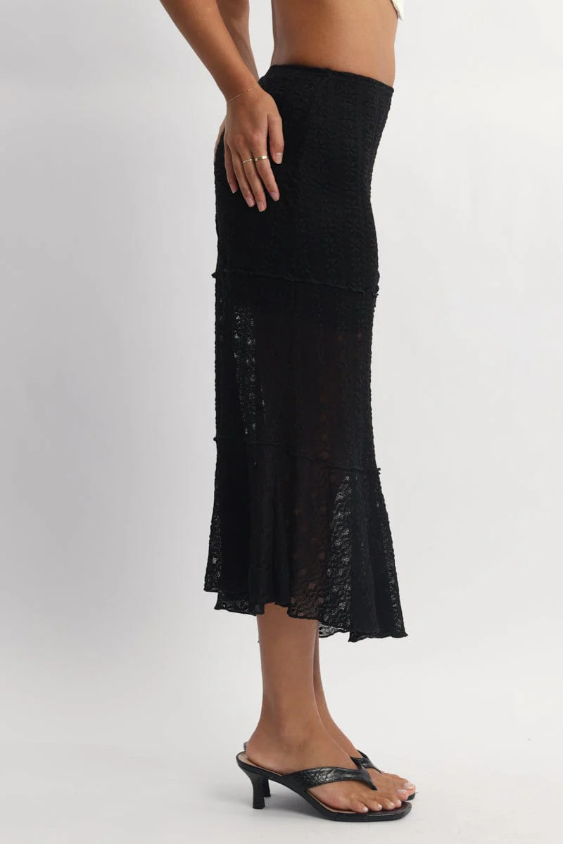 Black Lace Midi Skirt - Image 3