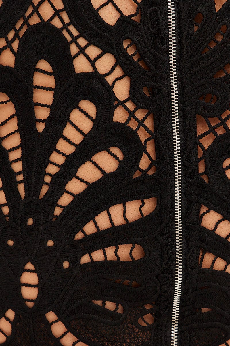 Black Lace Top Short Sleeve V Neck Crop - Image 6
