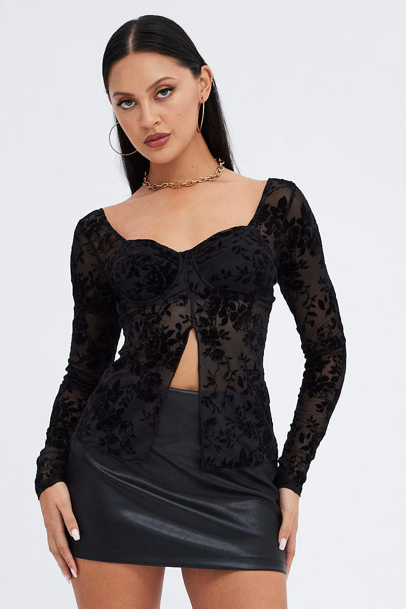 Black Laced Top Long Sleeves - Image 3