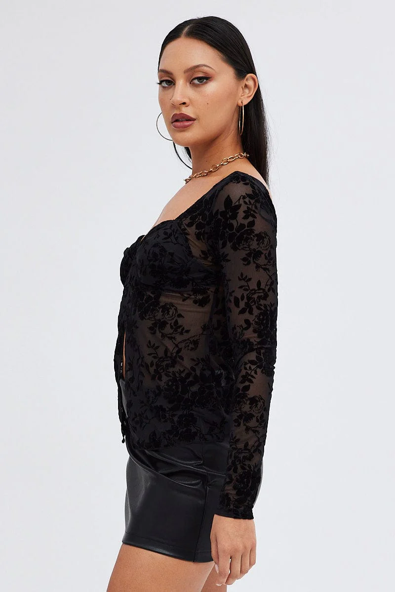 Black Laced Top Long Sleeves - Image 4