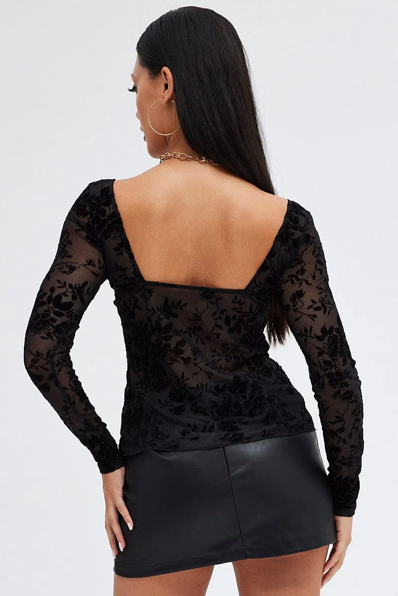 Black Laced Top Long Sleeves - Image 5