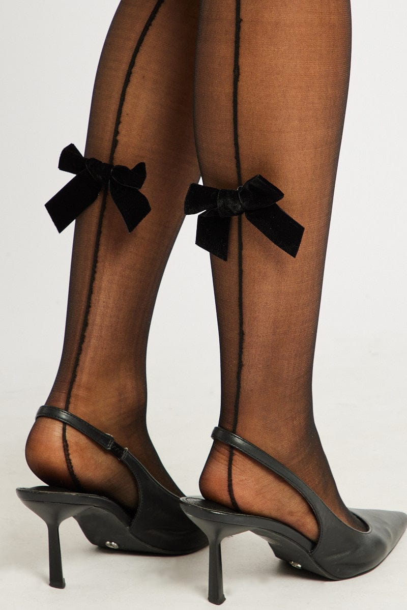 Black Large Bow Decor Tights - Image 2