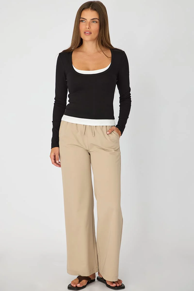 Black Layered Scoop Neck Long Sleeve Top