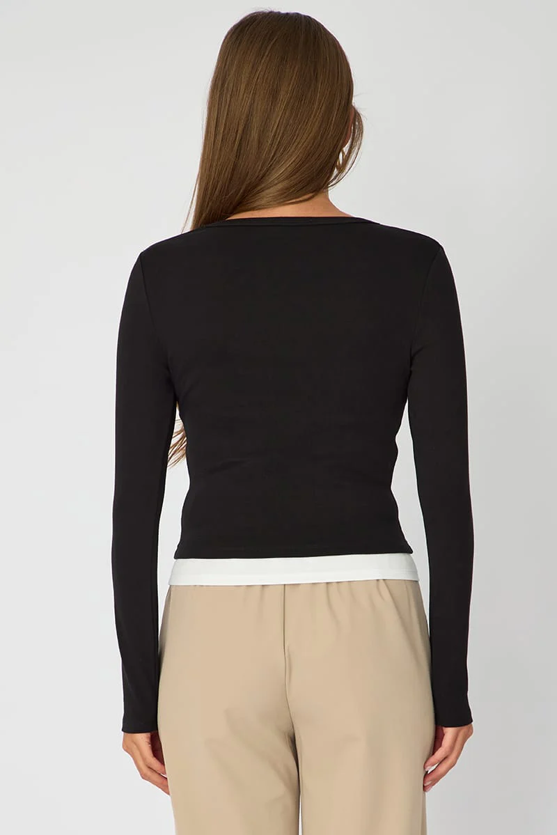 Black Layered Scoop Neck Long Sleeve Top - Image 5